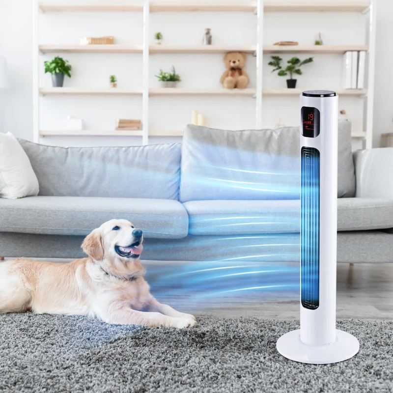 HOMCOM 38'' Freestanding Tower Fan, 3 Speed 3 Mode, 12h Timer, 70 Degree Oscillation, LED Panel, 5M Remote Controller, White