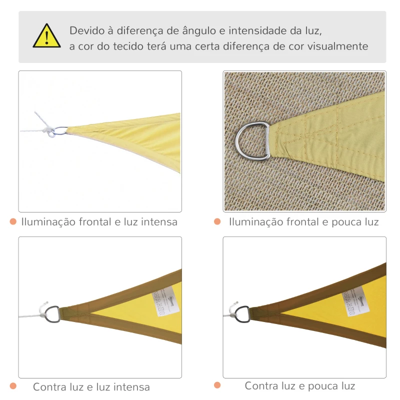 Outsunny Vela de Sombra Triangular 3x3x3 m Toldo Vela de Poliéster com Proteção UV Aneis em Forma de D e Cordas para Jardim Pátio Piscina Areia
