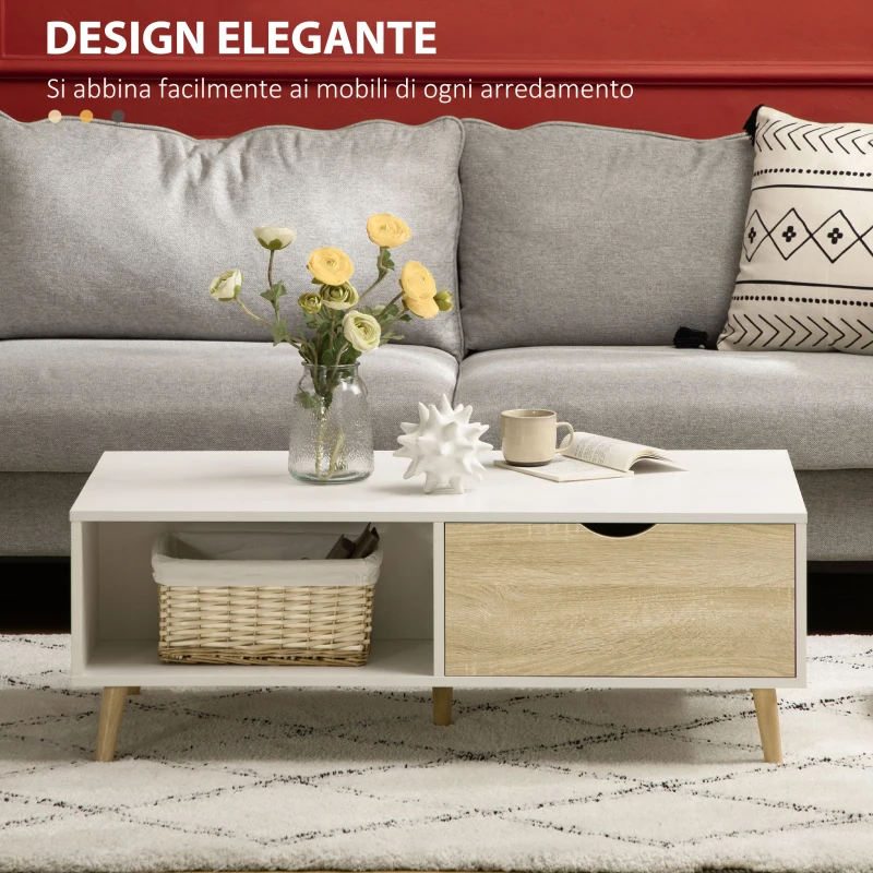 HOMCOM Tavolino Basso da Caffè in Truciolato e Metallo per Soggiorno, Ingresso e Studio, 106x58x39.5 cm, Bianco