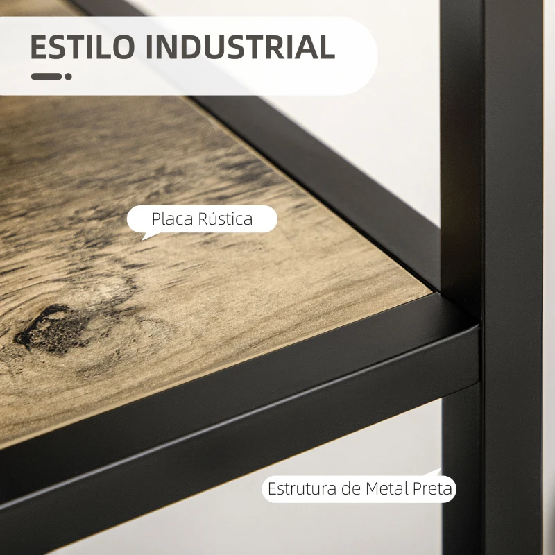HOMCOM Estante Industrial Estante para Livros com 2 Portas de Grade e Estrutura de Metal 90x33,5x180cm Preto e Madeira