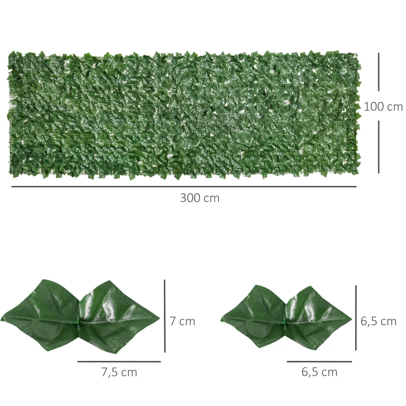 Outsunny 1-Piece Artificial Leaf Hedge Screen Privacy Fence Panel for Garden Outdoor Indoor Decor, Dark Green, 3M x 1M