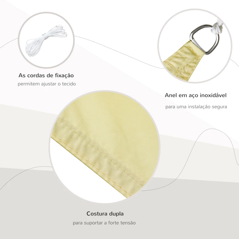 Outsunny Vela de Sombra Triangular 3x3x3 m Toldo Vela de Poliéster com Proteção UV Aneis em Forma de D e Cordas para Jardim Pátio Piscina Areia