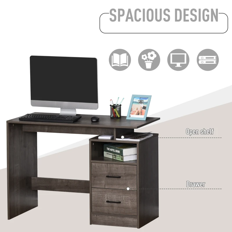 HOMCOM Computer Desk with Drawers and Storage Shelf, 107 x 48cm Writing Desk for Home Office, Study Workstation, Grey