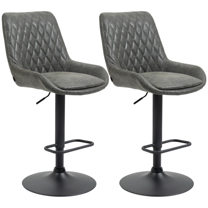 HOMCOM Retro Bar Stools Set of 2, Adjustable Kitchen Stool, Upholstered Bar Chairs with Back, Swivel Seat, Dark Grey(m-11)
