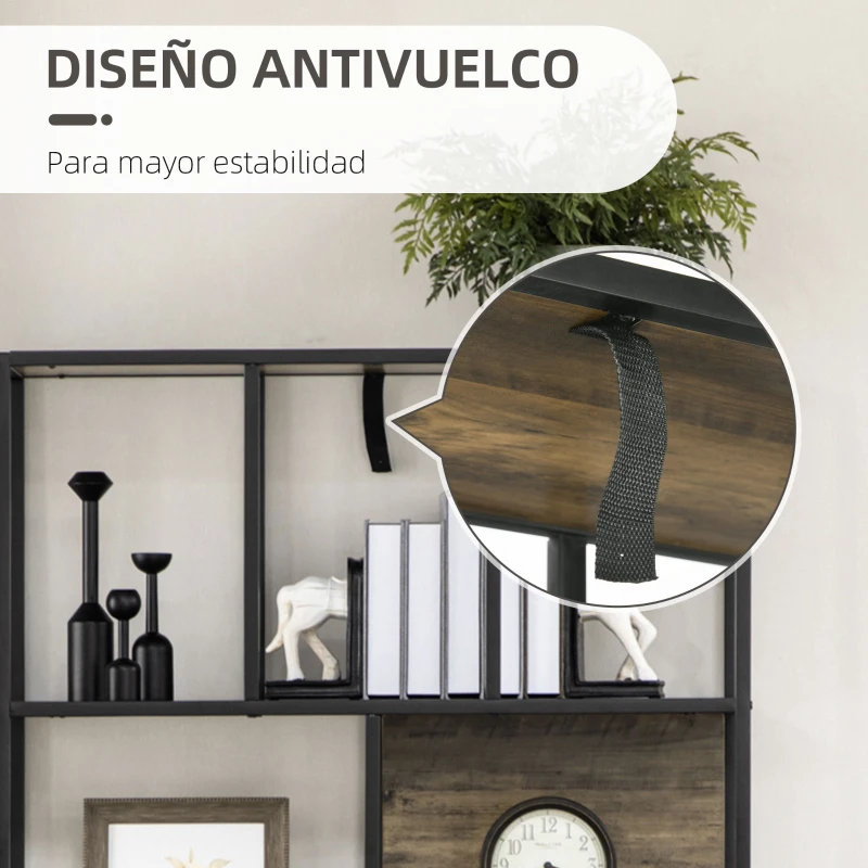 HOMCOM Estantería Industrial con 2 Puertas de Rejilla y Marco de Metal para Salón Oficina 90x33,5x180 cm Negro y Natural