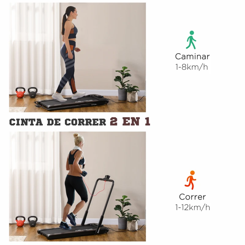 SPORTNOW 2 en 1 Cinta de Correr Plegable Cinta de Andar Velocidad 12 km/h Superficie de Carrera 36x105 cm 135x65x106 cm Negro