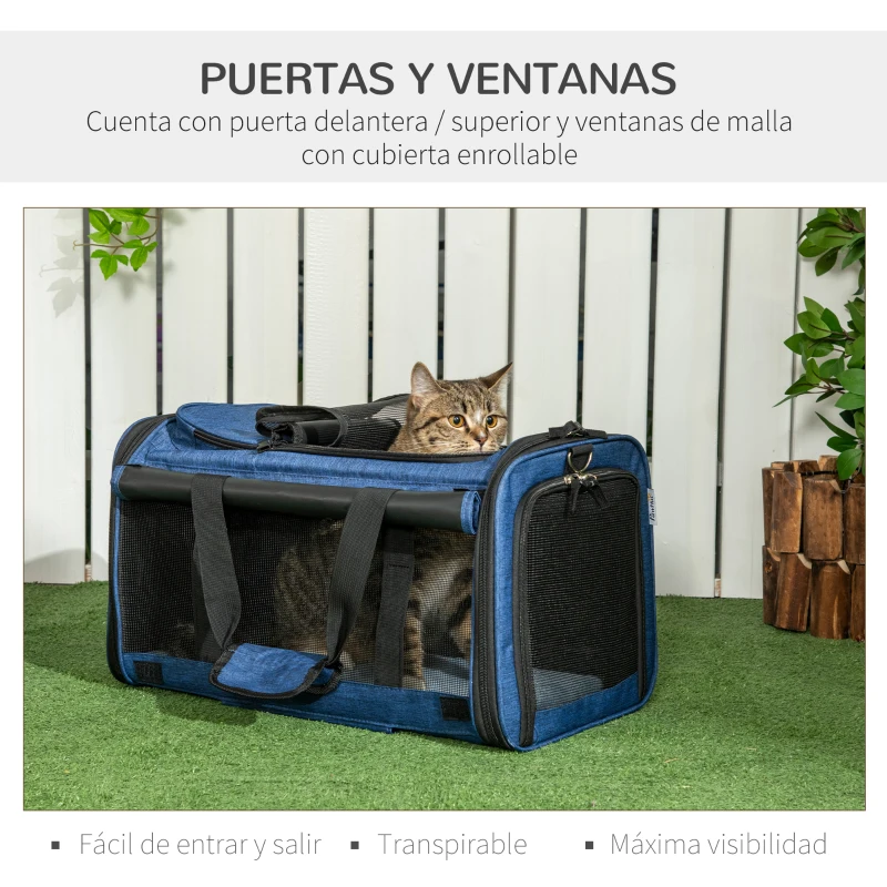 PawHut 4 en 1 Transportadora para Mascotas con Ruedas Carrito para Mascotas Bolsa de Transporte para Perros 50x31x37 cm Azul