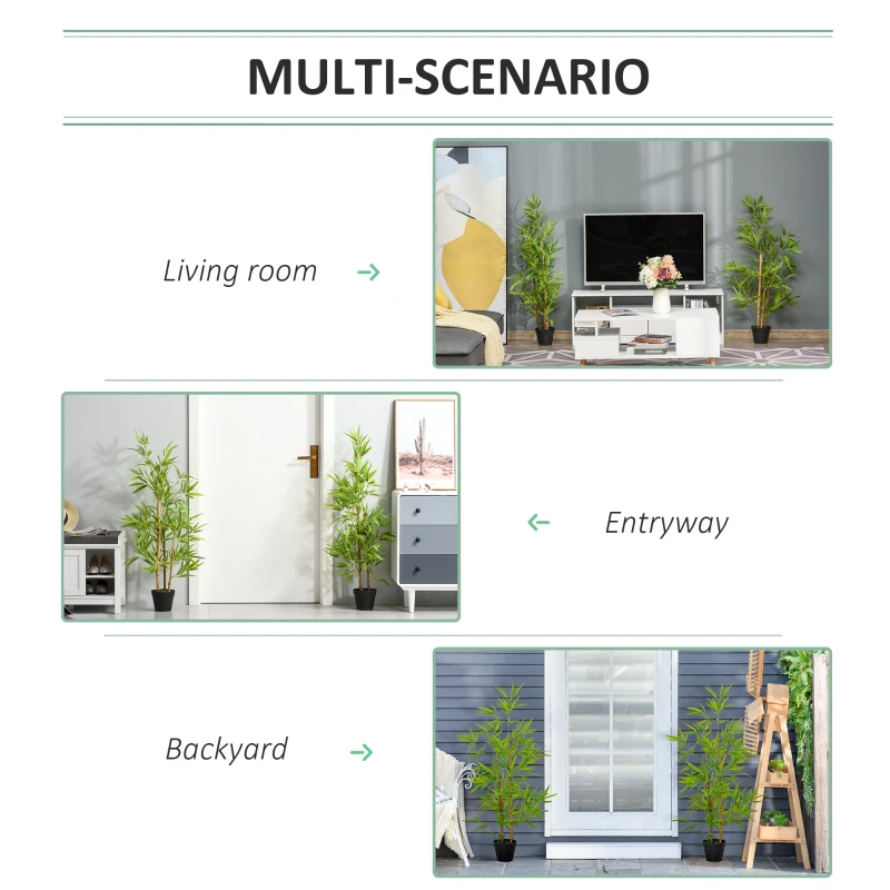 Outsunny Set of 2 Artificial Bamboo Trees Fake Plant  Potted Home Office Décor, 120cm