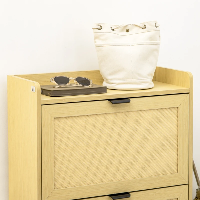 HOMCOM Meuble à chaussures 3 tiroirs aspect rotin 62 x 25 x 115 cm bois naturel