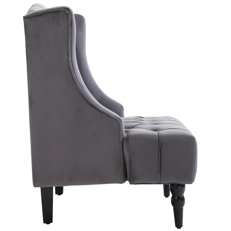 Pojedynczy fotel z tuftowanymi podnoszonymi nogami aksamitny szary 67 x 70,5 x 97 cm HOMCOM®