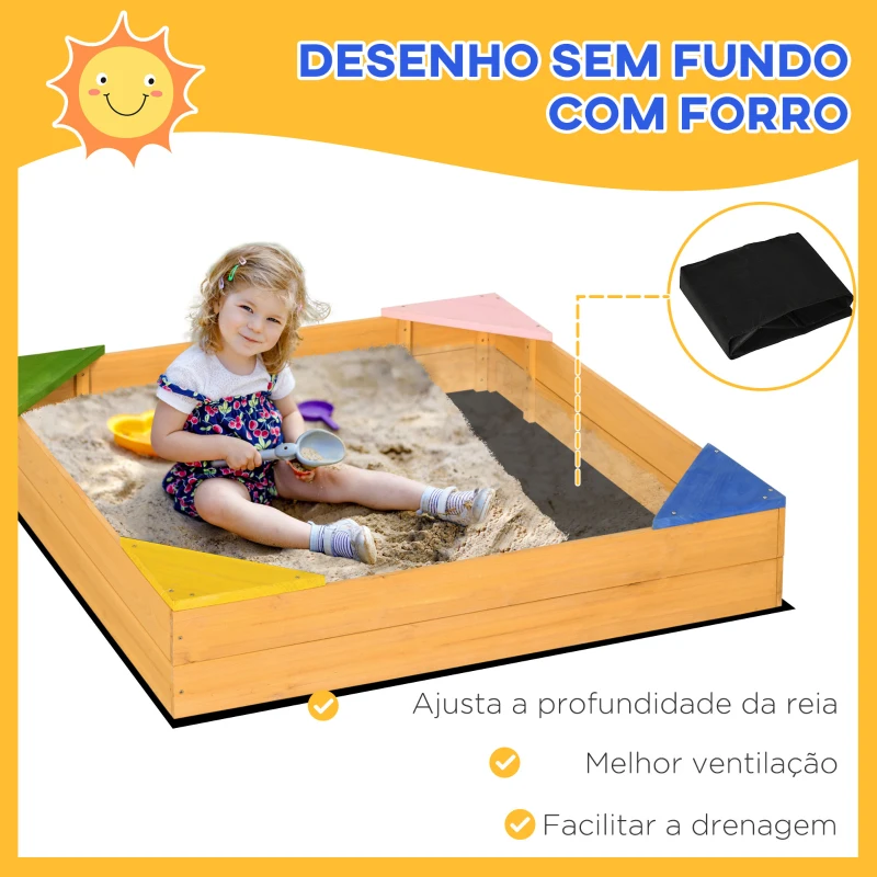 Outsunny Caixa de Areia de Madeira para Criança 109x109x19,8 cm Madeira