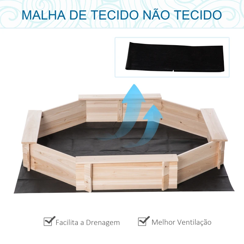 Outsunny Caixa de Areia de Madeira para Crianças Caixa de Areia Infantil Cobertura de Poliéster 139,5x139,5x21,5 cm Madeira e Azul