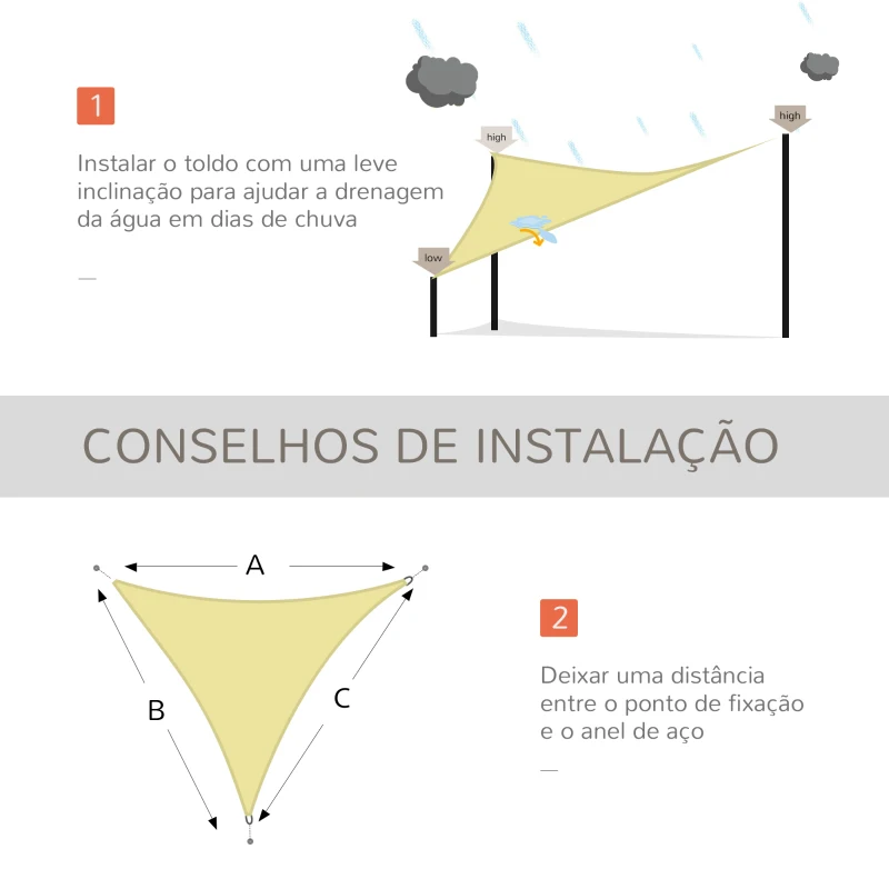 Outsunny Vela de Sombra Triangular 3x3x3 m Toldo Vela de Poliéster com Proteção UV Aneis em Forma de D e Cordas para Jardim Pátio Piscina Areia