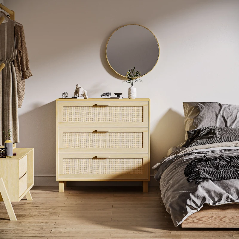 HOMCOM 3 Drawer Cabinet Storage Cupboard Wooden Freestanding Organiser Unit Bedroom