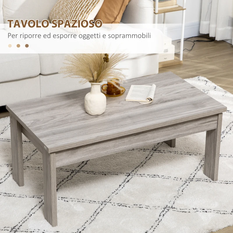 HOMCOM Tavolino Basso da Caffè in Truciolato Grigio per Soggiorno e Studio con Piano Rettangolare e 4 Gambe, 100x55x45 cm