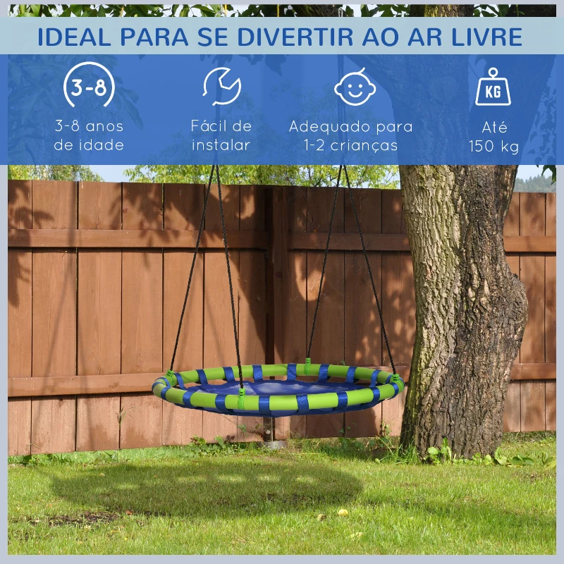 Outsunny Baloiço Infantil Ninho com Altura Ajustável para Crianças de 3-8 Anos Carga 150 kg para Exterior Ø100x120-180 cm Azul