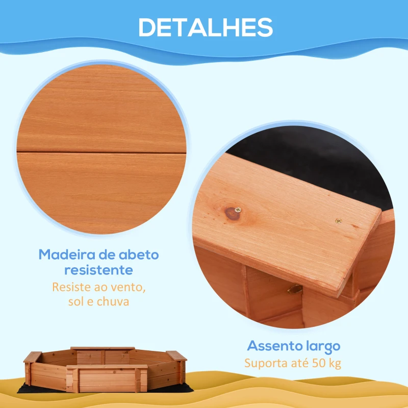 Outsunny Caixa de Areia de Madeira para Crianças Caixa de Areia Infantil com Cobertura de Poliéster 139,5x139,5x21,5 cm Vermelho e Azul
