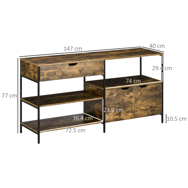 HOMCOM Mobile in Stile Industriale con Cassetto e Armadietto in Legno e Acciaio, 147x40x77cm, Marrone