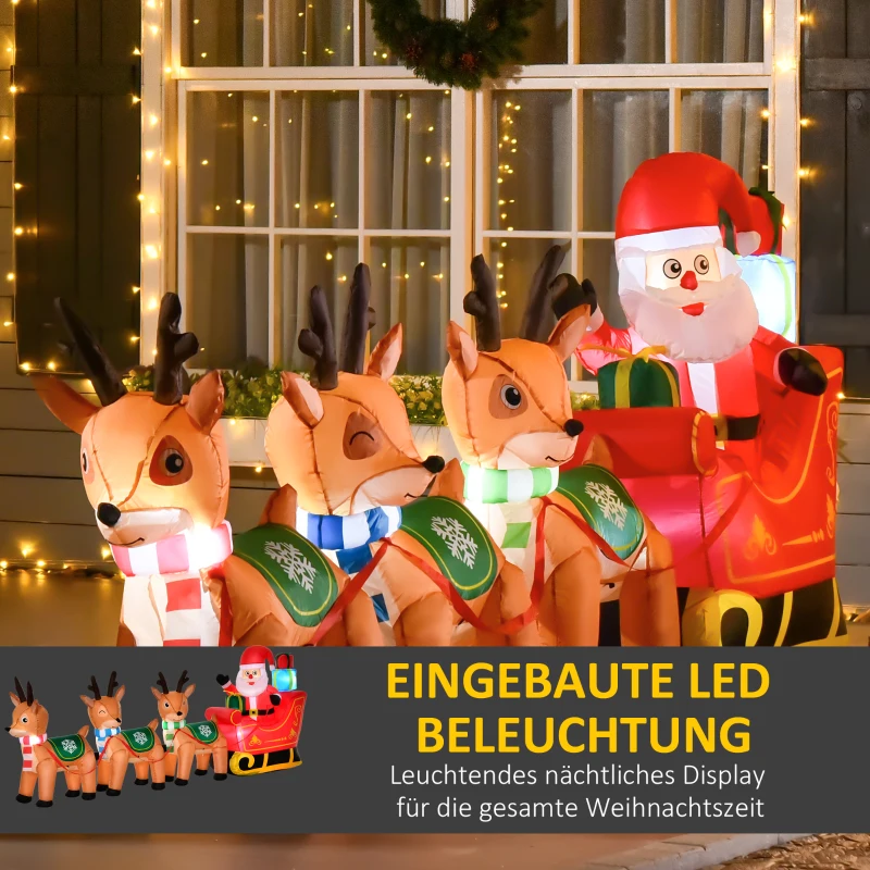 HOMCOM Aufblasbarer Weihnachtsmann Rentiere Outdoor-Weihnachtsdekoration, inkl. Gebläse, 140 m, Rot + Braun