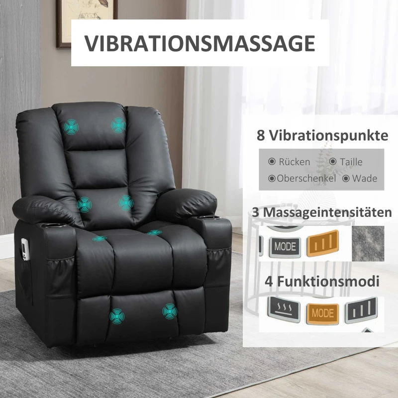 Homcom massagestoel met stahulp, afstandsbediening, tot 150 kg, kunstleer, zwart, 90 x 98 x 102 cm