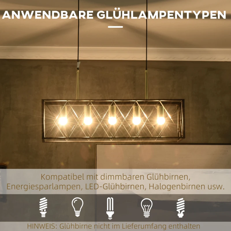 HOMCOM Pendelleuchte, Hängelampe, höhenverstellbar, Industrial Design, Metallschirm, schwarz+gold, 77 x 25 x 39cm