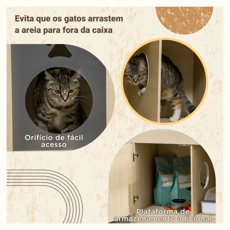 PawHut Caixa de Areia para Gatos de Madeira com Cama Almofada Suave 3 Plataformas e Postes de Sisal 107x54x70cm Carvalho