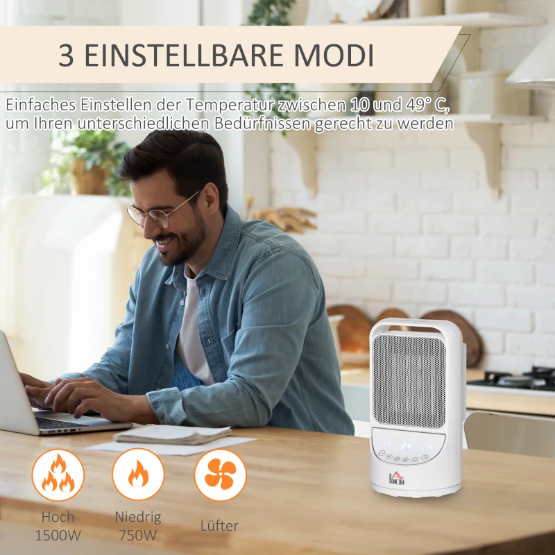 HOMCOM Heizgerät Heizlüfter 750W/1500W Keramik Elektroheizer mit 3 Stufen Warm 12-Stunden-Timer 45° Oszillation Heizer Heizung Wärme PBT Weiß