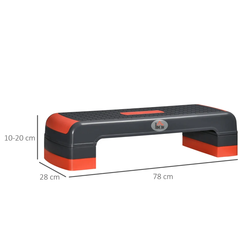 HOMCOM Plataforma Step Fitness com Altura Ajustável de 10/15/20cm Plataforma de Exercício 78x28x20cm Vermelho