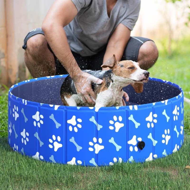 PawHut Foldable Dog Paddling Pool Pet Cat Swimming Pool Indoor/Outdoor Collapsible Bathing Tub Shower Tub Puppy Φ100 × 30H cm M Sized