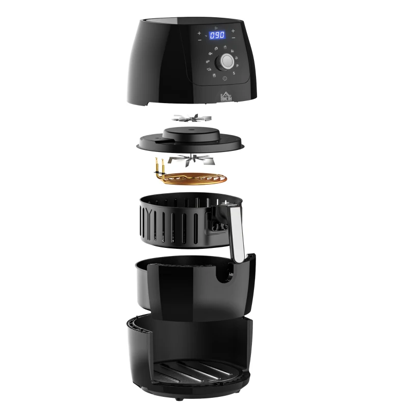 HOMCOM Heißluftfritteuse Luftfritteuse Airfryer Edelstahl Frittierkorb 5,5L 1700W mit Digitalem LED-Touchscreen Heißluftfritteuse Grillen Braten Backen PP Aluminium Schwarz 41 x 33 x 37 cm