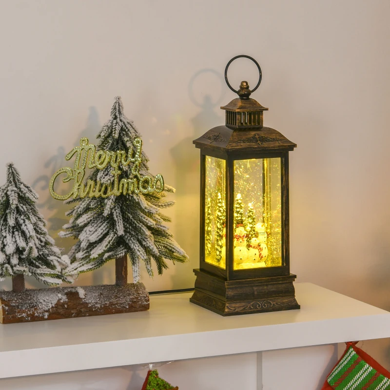 HOMCOM Weihnachten Schneelaterne mit Santa Musik Licht Schnee, Glaskugellaterne, 6h Timer, USB oder batteriebetrieben Metall 10,4 x 10,4 x 27,5 cm