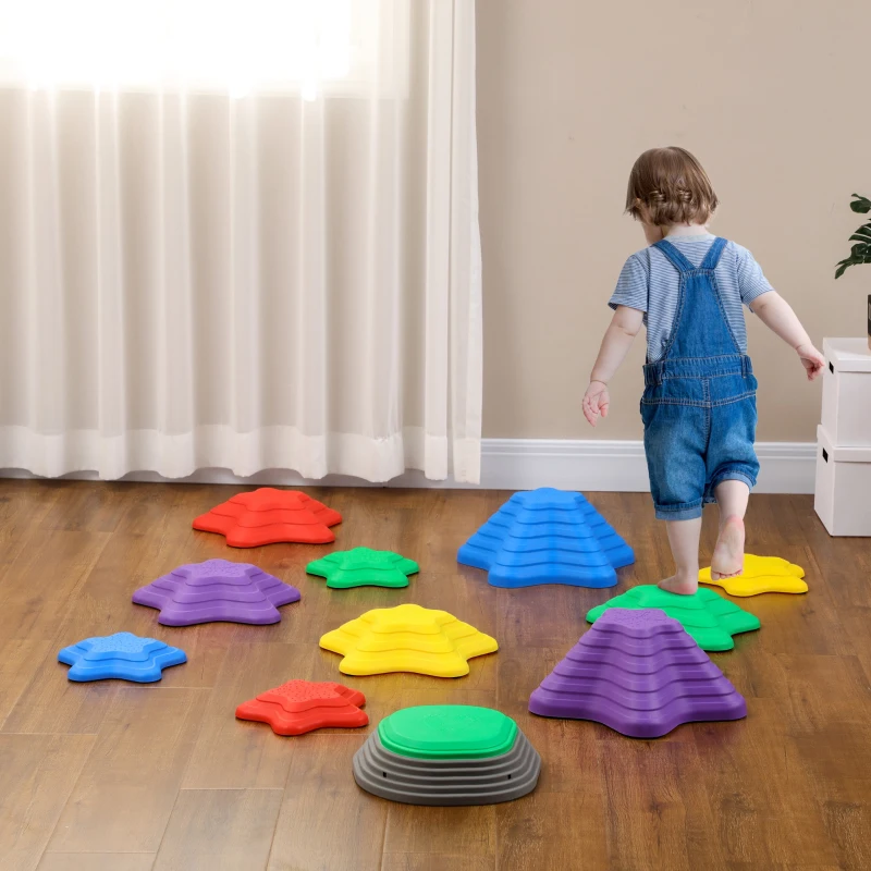 ZONEKIZ Kids Stepping Stones, 11 Pieces Balance River Stones for Obstacle Course, Stackable Non-Slip Starfish Shape, Sensory Play for Indoors, Outdoors