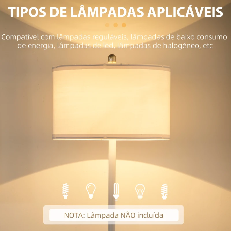 HOMCOM Lámpara de Pie con 2 Estantes de Estilo Moderno Casquillo E27 Máx. 40W para Salón Dormitorio Ø40x163 cm Blanco