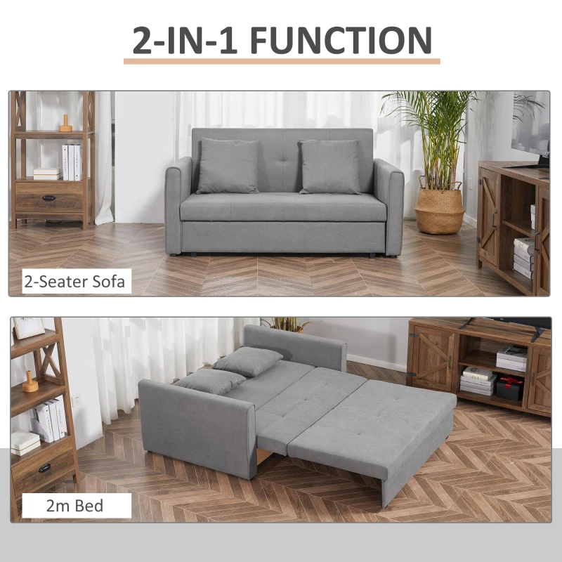 HOMCOM Two Seater Fabric Sofa Bed, 2-in-1 Sofabed with Hidden Storage, Living Room Furniture, Grey