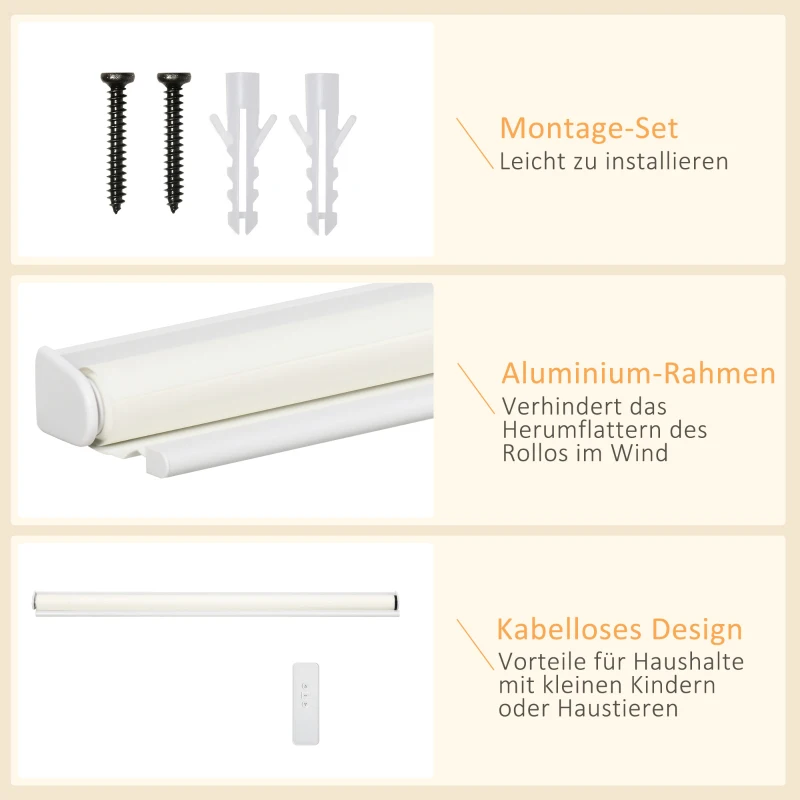HOMCOM Doppelrollo mit Fernbedienung, USB-Schnittstelle, aufladbarer Akku, 120 cm x 180 cm x 7 cm, Weiß
