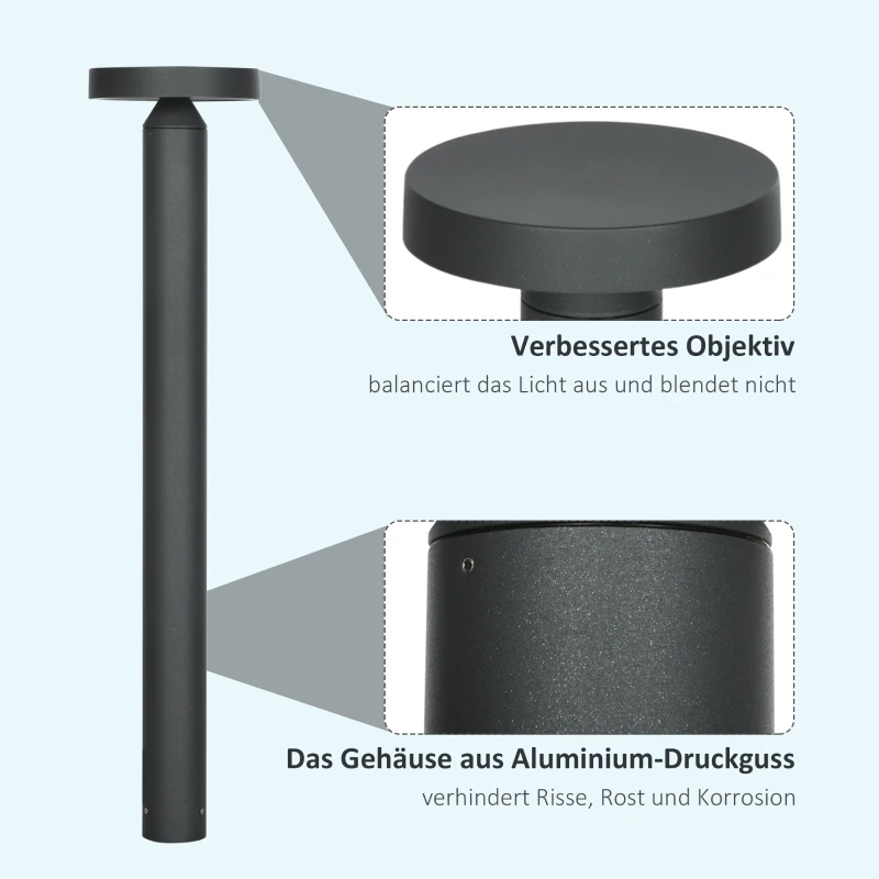 Outsunny Gartenlampe, Wegleuchte, Pfostenlicht mit LEDs, wetterbeständig, 20 cm x 20 cm x 90 cm, Dunkelgrau