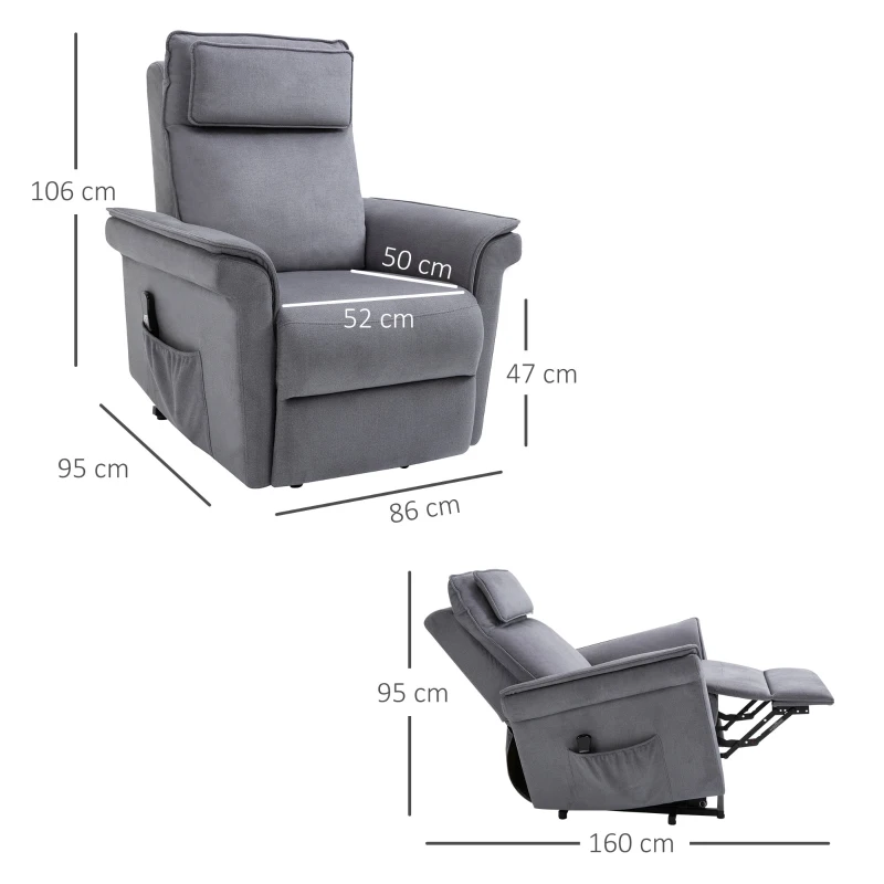 HOMCOM Sessel mit Aufstehhilfe Fernsehsessel Massagesessel Relaxsessel elektrisch Aufstehsessel mit Liegefunktion Leinen-Touch Stahl Grau 86 x 95 x 106 cm