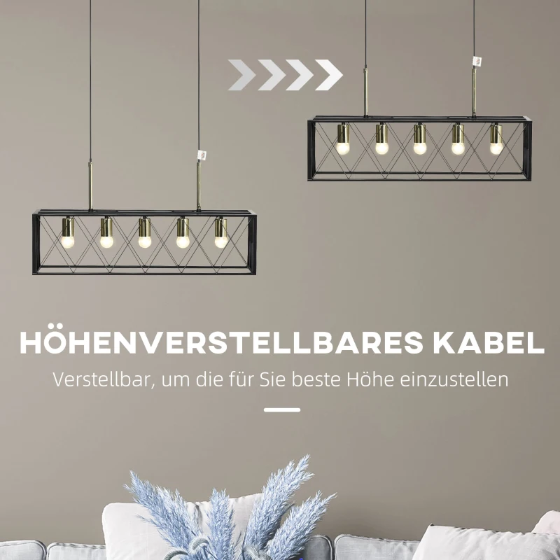 HOMCOM Pendelleuchte, Hängelampe, höhenverstellbar, Industrial Design, Metallschirm, schwarz+gold, 77 x 25 x 39cm