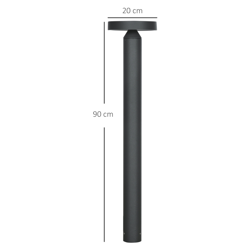 Outsunny Gartenlampe, Wegleuchte, Pfostenlicht mit LEDs, wetterbeständig, 20 cm x 20 cm x 90 cm, Dunkelgrau