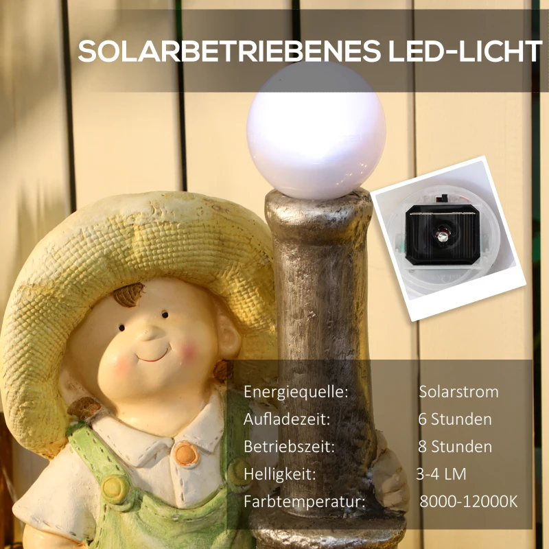 Outsunny Figurka ogrodowa "Mały chłopiec z latarnią" z LED solarnym światłem, Figurka ogrodowa