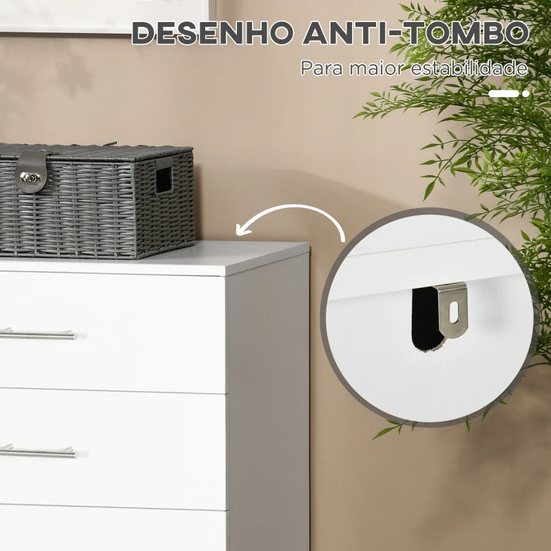 HOMCOM Cómoda com 4 Gavetas Cómoda de Dormitório de Estilo Moderno para Sala de Estar Entrada Corredor 112x38,2x81cm Branco