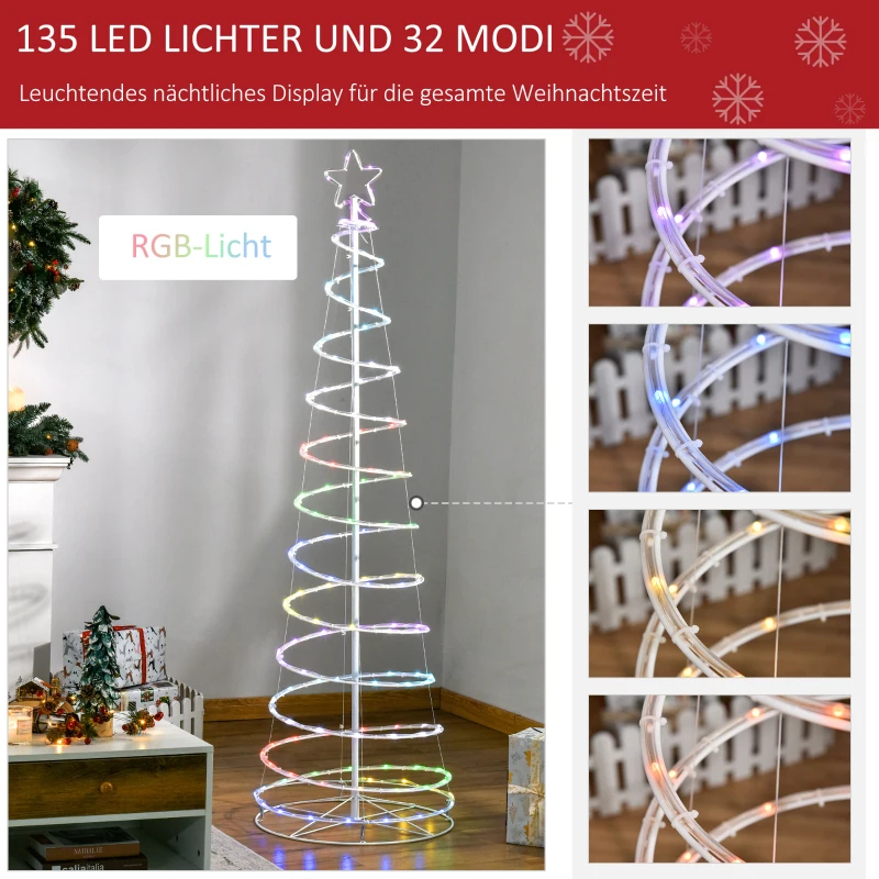 Choinka spiralna LED Outsunny choinka z 135 mini lampkami lekka choinka do pomieszczeń i na zewnątrz dekoracja świąteczna PP tworzywo sztuczne metal kolor biały Ø55 x 183 cm