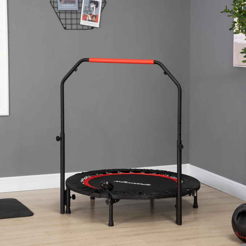 SPORTNOW Mini Trampoline with Adjustable Handlebar, LCD Monitor, Steel, Black+Red, Ø102 x 99-123cm