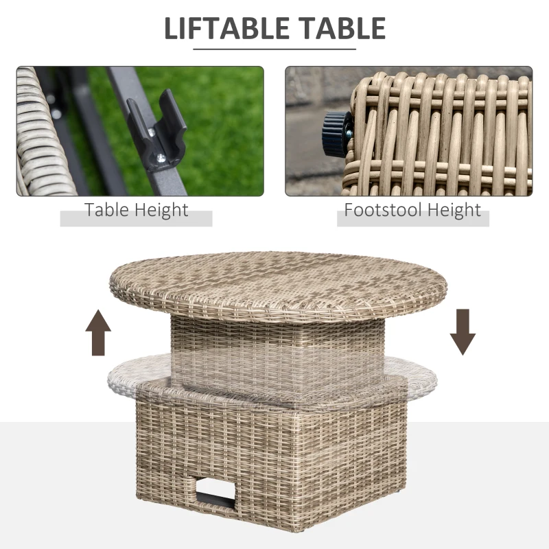 Outsunny 5 PCs Outdoor Rattan Lounge Chair Round Daybed Table Conversation Set w/ Cushion