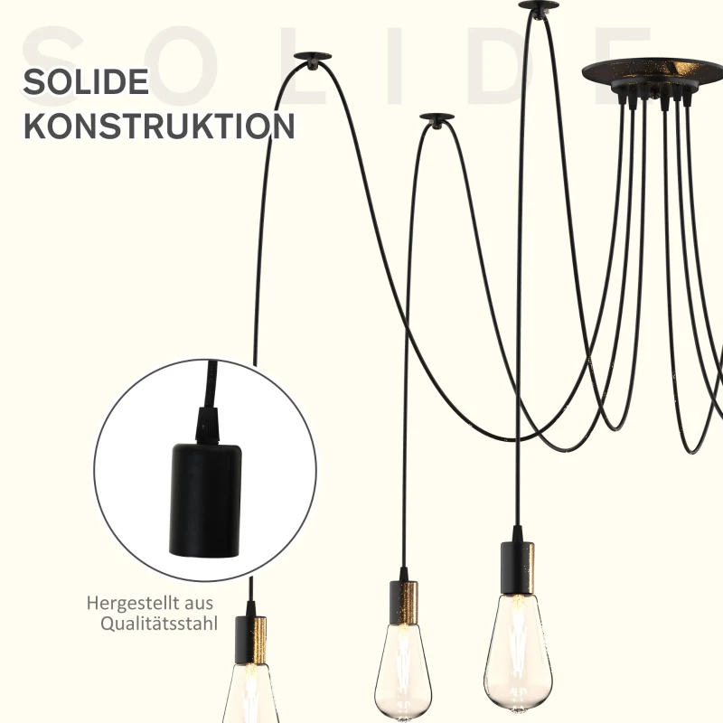 HOMCOM Deckenleuchte Kronleuchter mit 6 verstellbaren Armen, Leuchte in Spinnenform für Esszimmer, Wohnzimmer, Stahl, Schwarz, 340x340x160 cm