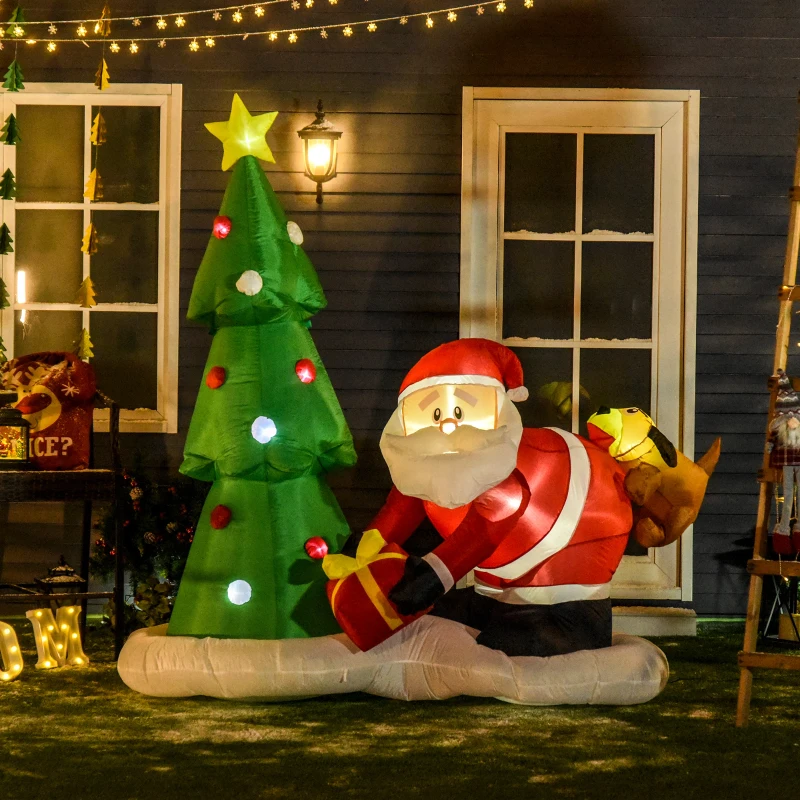 HOMCOM Opblaasbare kerstman met kerstboom
