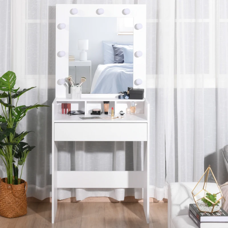 Toaletka stolik kosmetyczny z lustrem LED i szufladą 3 półkami biały