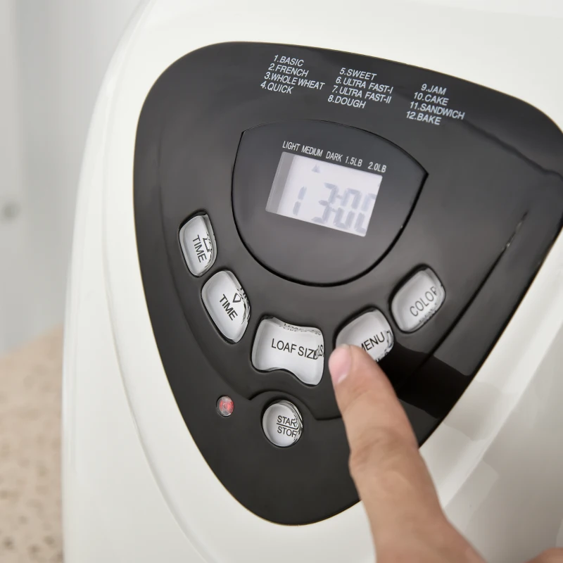 HOMCOM Brotbackautomat mit 12 Backprogrammen 3 Backfarben und 2 Brotgrößen 600W Brotmaschine mit Beobachtungsfenster 13-Stunden-Timerfunktion Edelstahl Weiß 40,7 x 28,2 x 29,9 cm