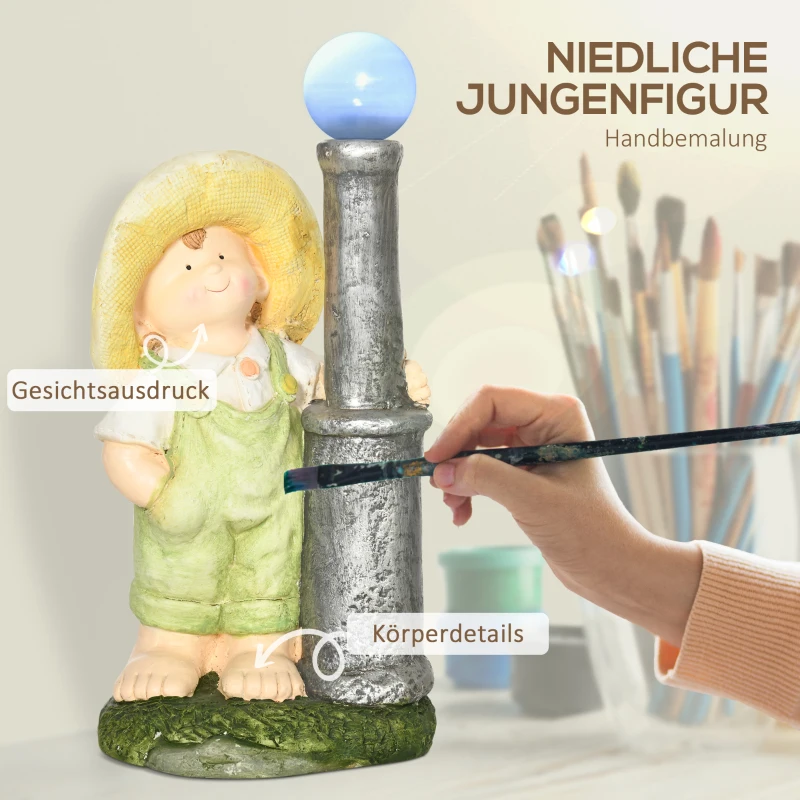 Outsunny Figurka ogrodowa "Mały chłopiec z latarnią" z LED solarnym światłem, Figurka ogrodowa