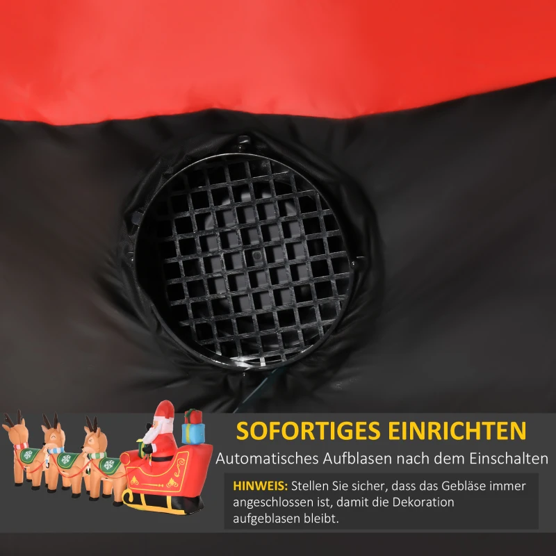 HOMCOM Aufblasbarer Weihnachtsmann Rentiere Outdoor-Weihnachtsdekoration, inkl. Gebläse, 140 m, Rot + Braun